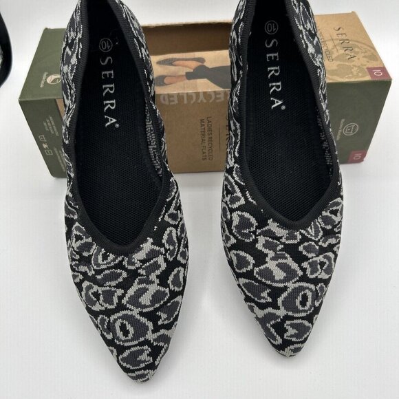 SERRA Womens Flats 10 Animal Print Black Gray Pink Pointed‎ Toe Ballet Shoes - Picture 1 of 4